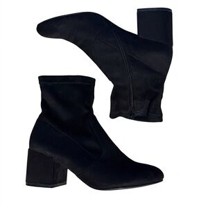 Steve Madden | Chic Faux Suede Black Block Heeled Stretch Ankle Boots w/ Zipper
